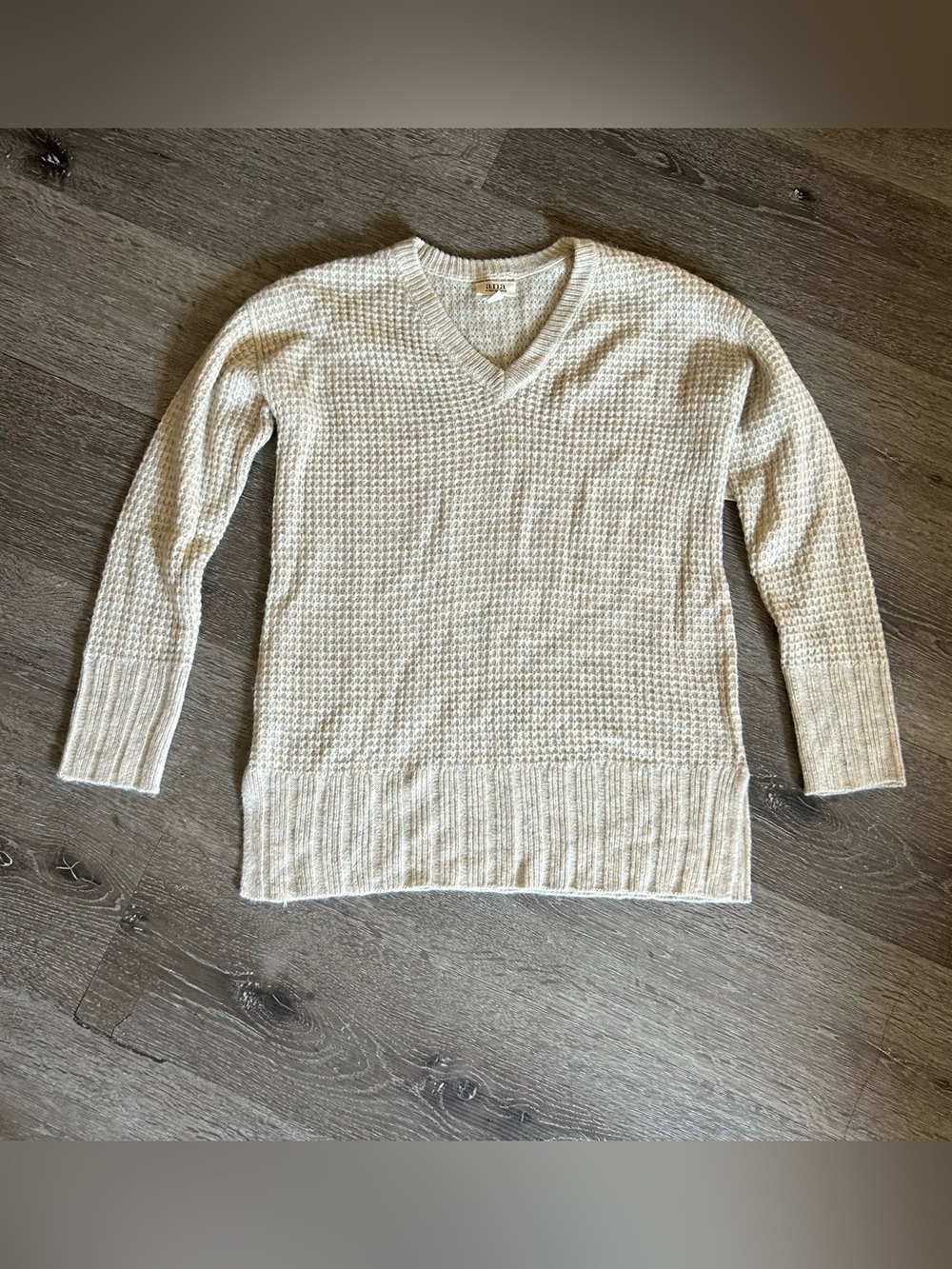 NWT XS Ana Neutral Beige V Neck Knit Soft Cozy Warm Sweater